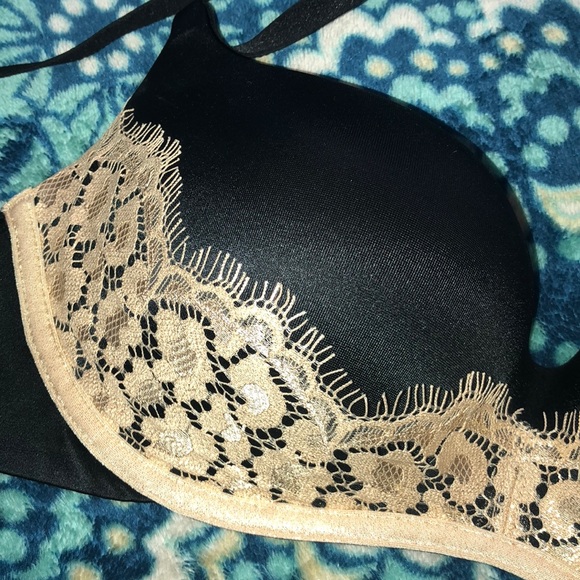 VS Black Satin and Gold Lace Balconette Push Up - Picture 5 of 5